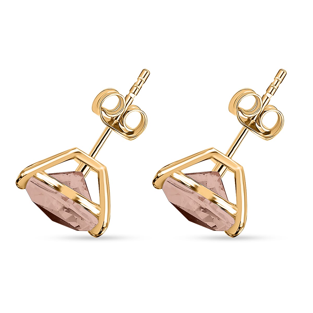 D'Joy Marropino Morganite 3.20 ctw Solitaire Stud Earrings in Vermeil Yellow Gold Over Over Sterling Silver image number 2