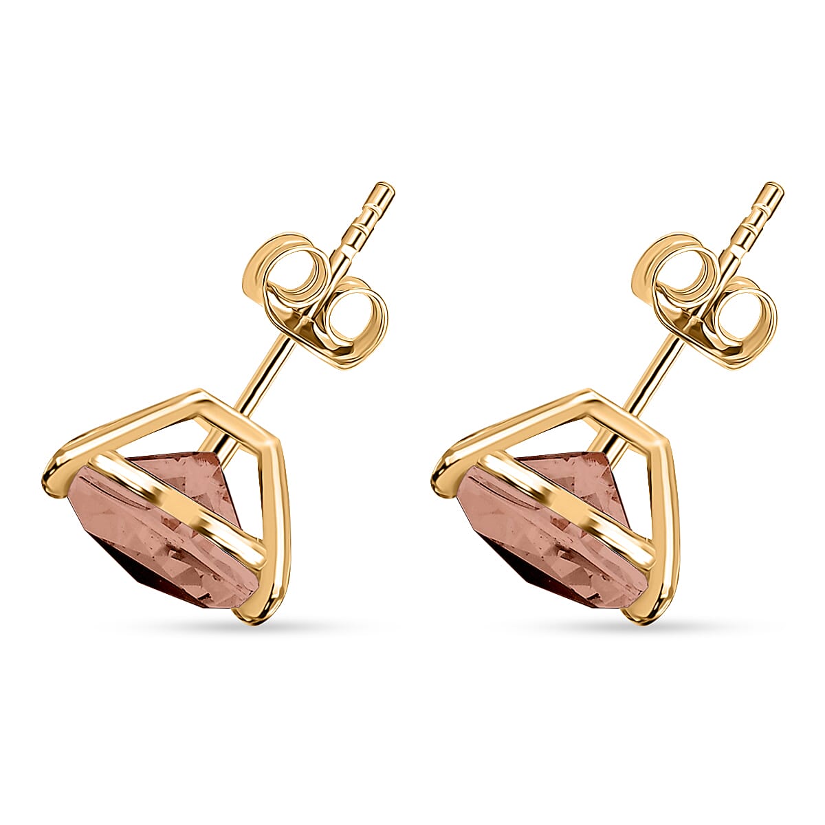 Luxoro AAA Marropino Morganite 3.20 ctw Solitaire Stud Earrings in 14K Yellow Gold