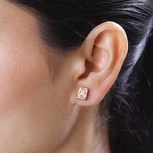 Premium Marropino Morganite 4.25 ctw Solitaire Stud Earrings in Platinum Over Sterling Silver (Del. in 10-12 Days)