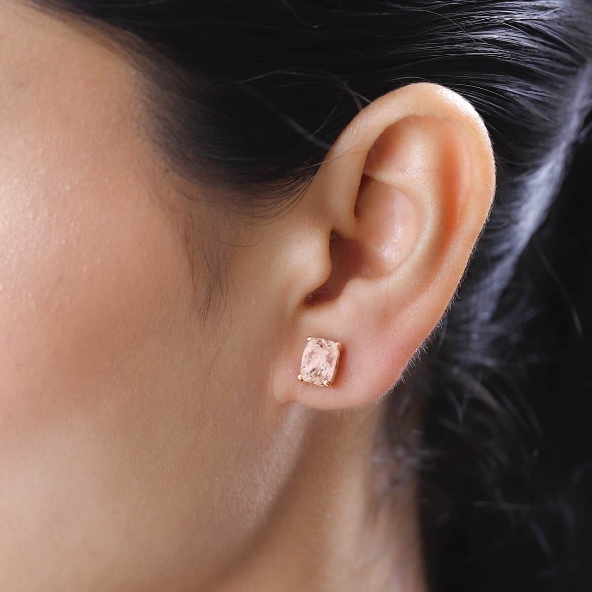 Premium Marropino Morganite 4.25 ctw Solitaire Stud Earrings in Vermeil Rose Gold Over Sterling Silver image number 1