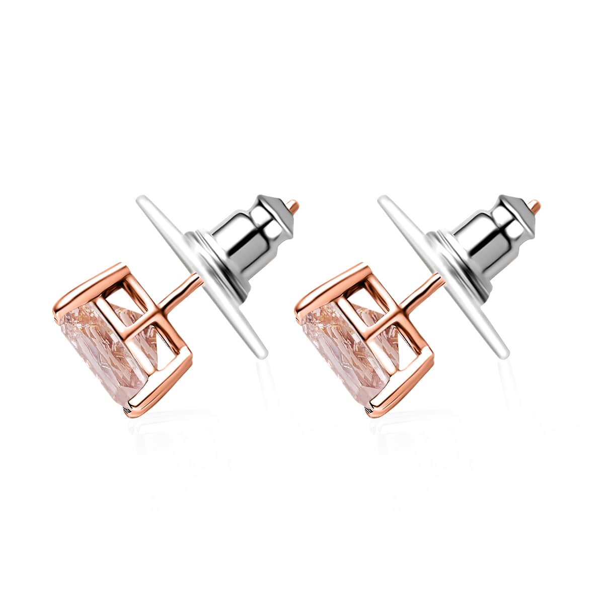 Premium Marropino Morganite 4.25 ctw Solitaire Stud Earrings in Vermeil Rose Gold Over Sterling Silver image number 2