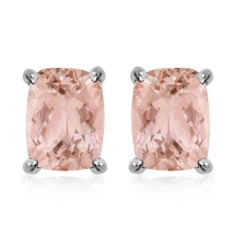 AAA Marropino Morganite 4.25 ctw Solitaire Stud Earrings in 14K White Gold