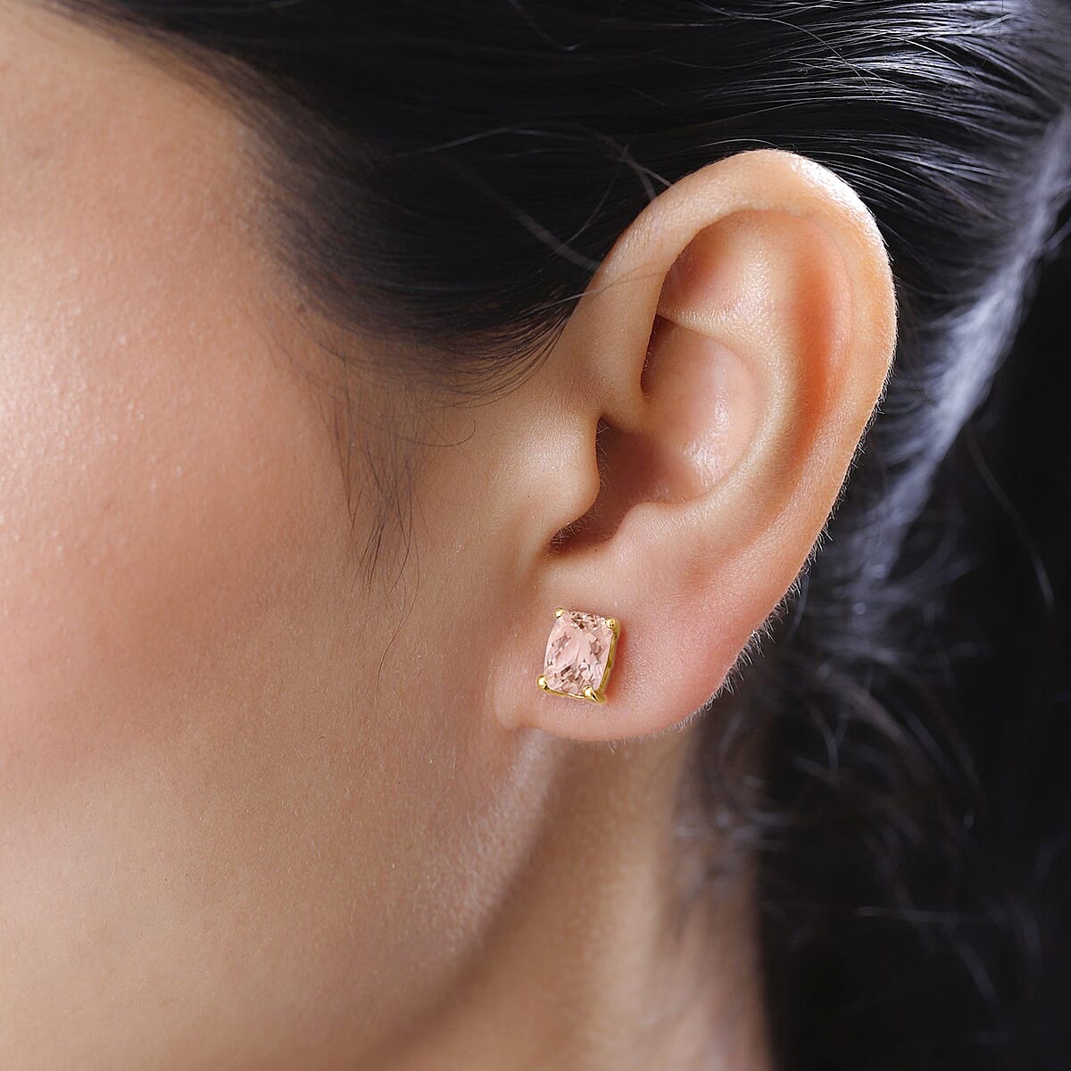 Luxoro AAA Marropino Morganite 4.20 ctw Solitaire Stud Earrings in 14K Yellow Gold image number 1