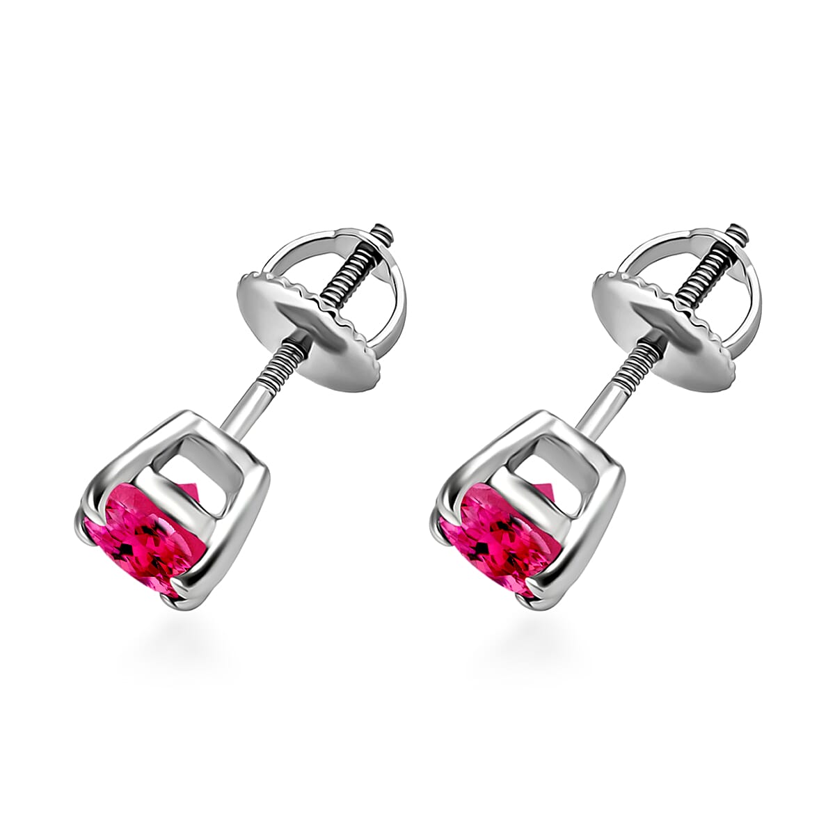 Ouro Fino Rubellite 1.30 ctw Solitaire Stud Earrings in Platinum Over Sterling Silver