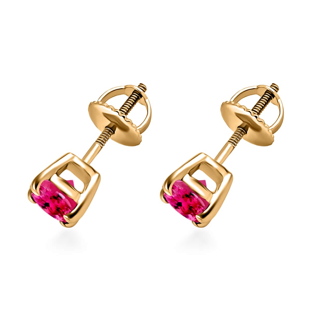 Rubellite 1.30 ctw Solitaire Stud Push Post Earring in Vermeil YG Sterling Silver image number 2