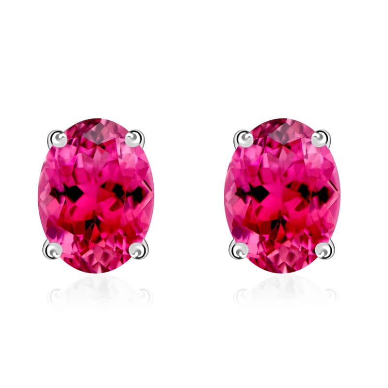 D'Joy Ouro Fino Rubellite 1.65 ctw Solitaire Stud Earrings in Platinum Over Sterling Silver