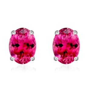 Ouro Fino Rubellite Solitaire Stud Earrings in Platinum Over Sterling Silver 1.65 ctw