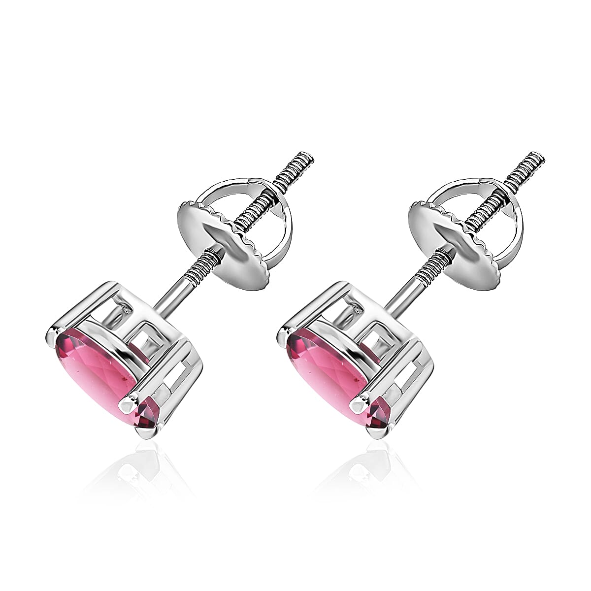D'Joy Ouro Fino Rubellite 1.65 ctw Solitaire Stud Earrings in Platinum Over Sterling Silver