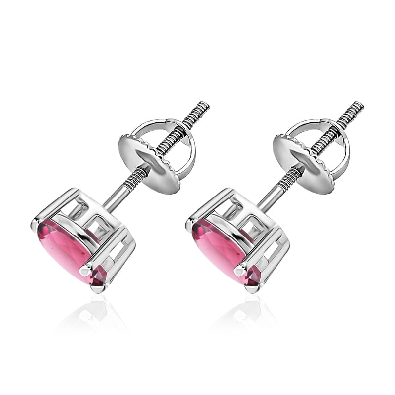 D'Joy Ouro Fino Rubellite 1.65 ctw Solitaire Stud Earrings in Platinum Over Sterling Silver