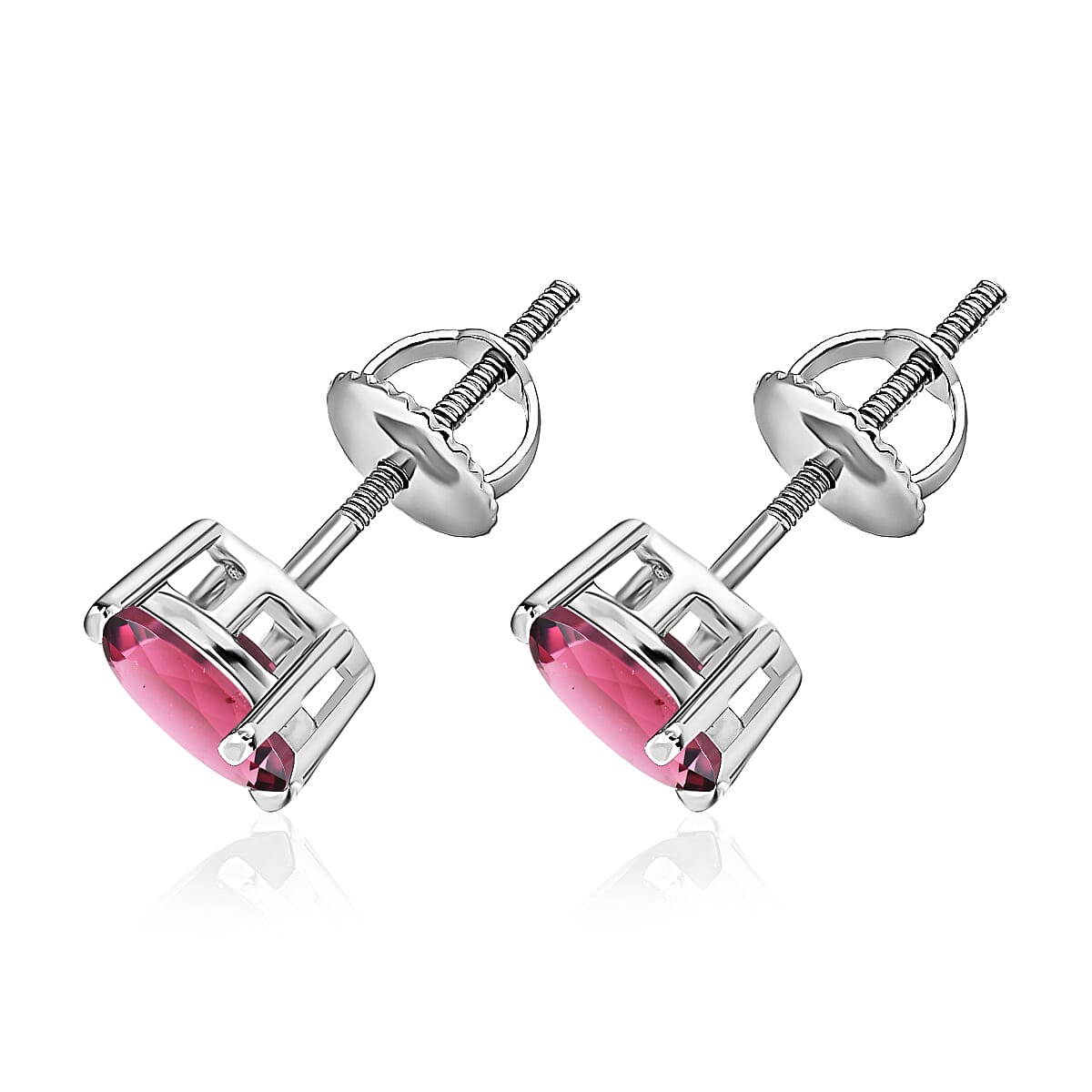 Luxoro 14K White Gold Premium Ouro Fino Rubellite Solitaire Stud Earrings 1.65 ctw
