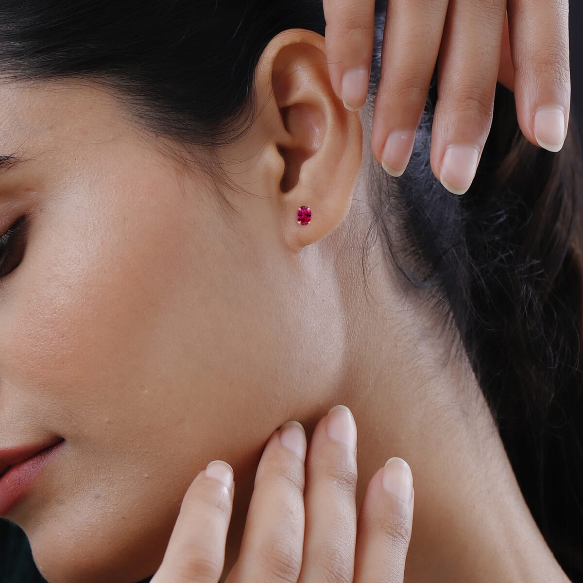 Luxoro 14K Yellow Gold Premium Ouro Fino Rubellite Solitaire Stud Earrings 1.65 ctw image number 1