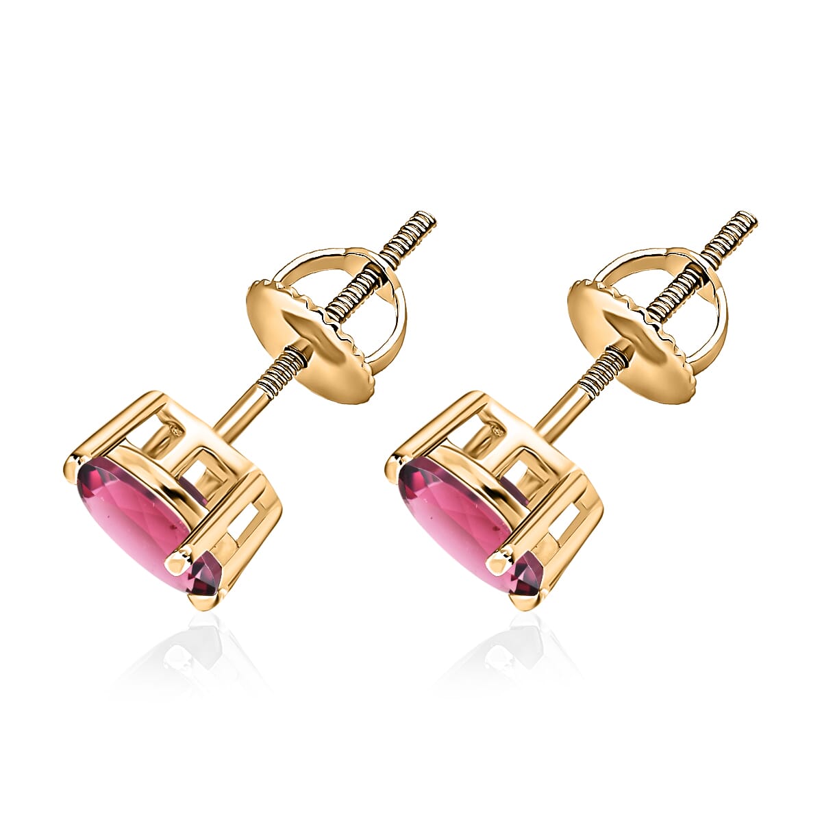 Luxoro 14K Yellow Gold Premium Ouro Fino Rubellite Solitaire Stud Earrings 1.65 ctw image number 2