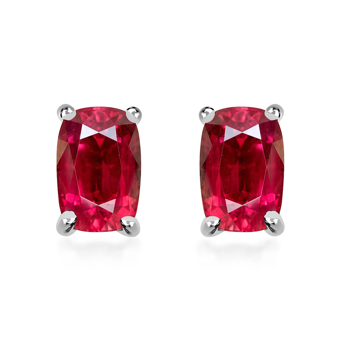 Premium Ouro Fino Rubellite 1.25 ctw Solitaire Stud Earrings in Platinum Over Sterling Silver image number 0