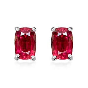 Premium Ouro Fino Rubellite 1.25 ctw Solitaire Stud Earrings in Platinum Over Sterling Silver