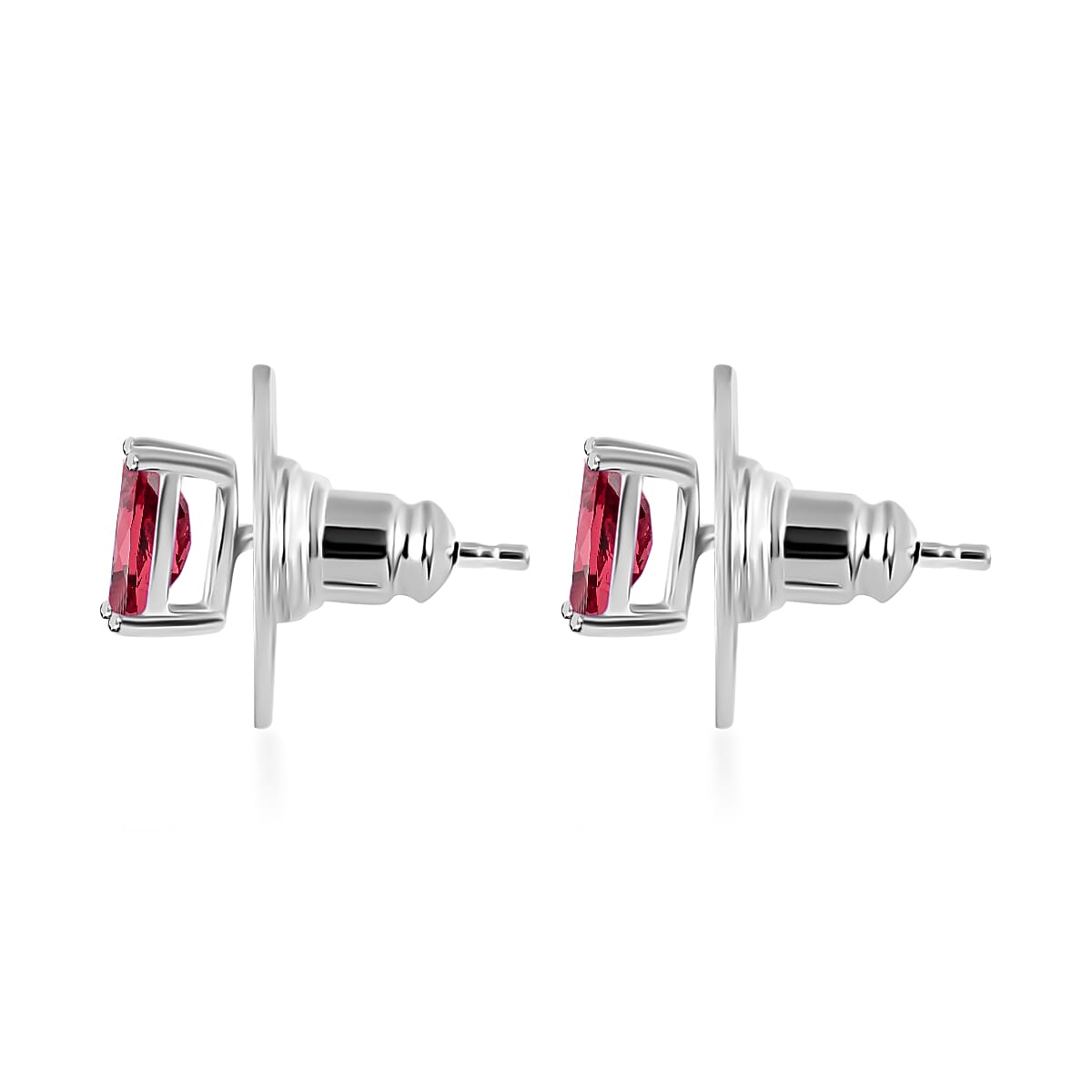 Premium Ouro Fino Rubellite 1.25 ctw Solitaire Stud Earrings in Platinum Over Sterling Silver image number 2