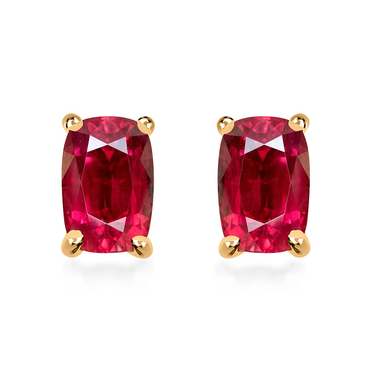 Premium Ouro Fino Rubellite 1.25 ctw Solitaire Stud Earrings in Vermeil Yellow Gold Over Sterling Silver
