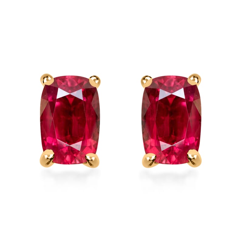 Premium Ouro Fino Rubellite 1.25 ctw Solitaire Stud Earrings in Vermeil Yellow Gold Over Sterling Silver