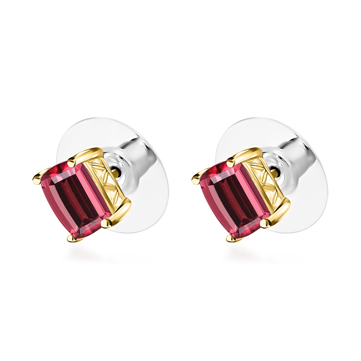 Luxoro Premium Ouro Fino Rubellite 1.25 ctw Solitaire Stud Earrings in 14K Yellow Gold (Del. in 10-12 Days) image number 4