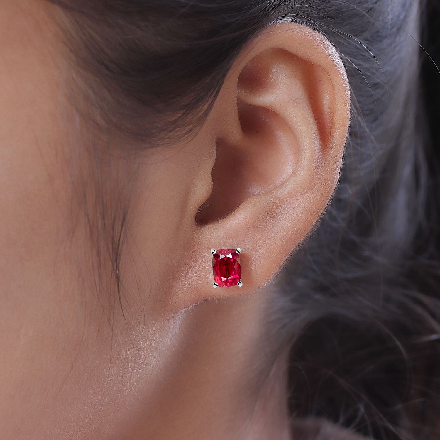 Premium Ouro Fino Rubellite 2.60 ctw Solitaire Stud Earrings in Platinum Over Sterling Silver