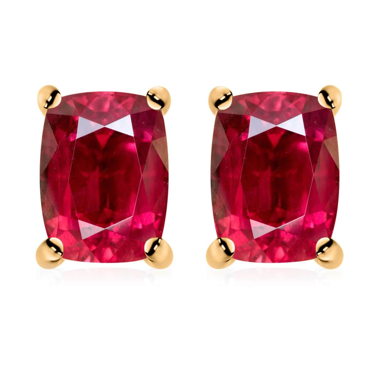 Premium Ouro Fino Rubellite 2.00 ctw Solitaire Stud Earrings in Vermeil Yellow Gold Over Sterling Silver image number 0