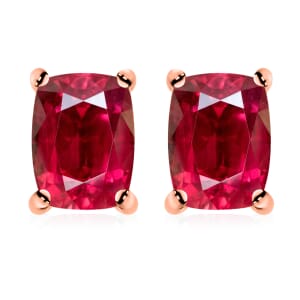 Premium Ouro Fino Rubellite 2.60 ctw Solitaire Stud Earrings in Vermeil Rose Gold Over Sterling Silver