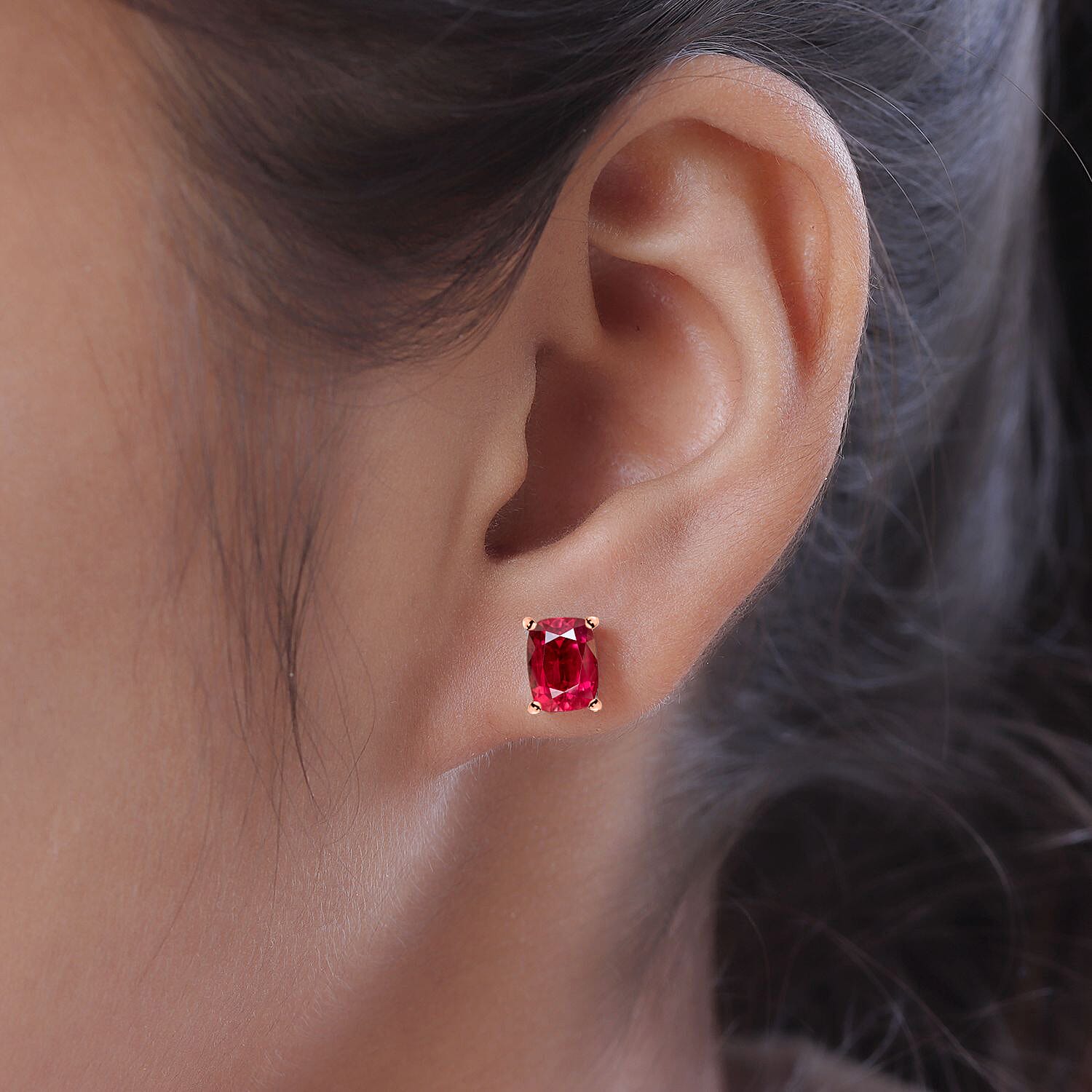 Premium Ouro Fino Rubellite 2.60 ctw Solitaire Stud Earrings in Vermeil Rose Gold Over Sterling Silver