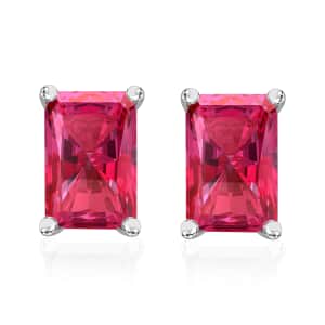 Premium Ouro Fino Rubellite Solitaire Stud Earrings in Platinum Over Sterling Silver 1.20 ctw