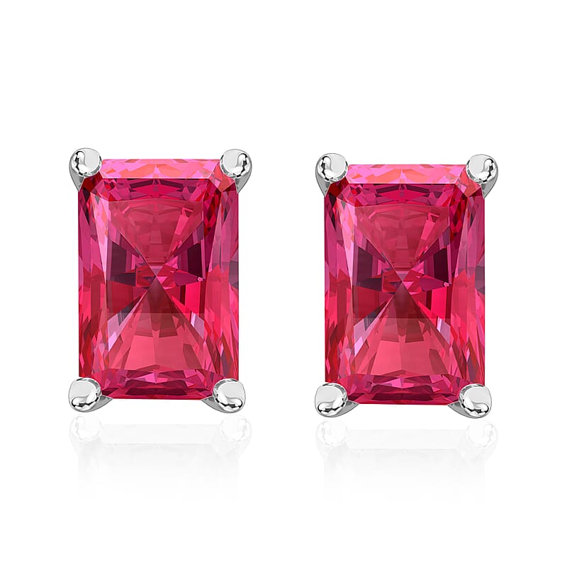 D'Joy Premium Ouro Fino Rubellite 1.20 ctw Solitaire Stud Earrings in Platinum Over Sterling Silver