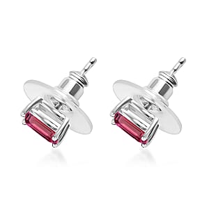 D'Joy Premium Ouro Fino Rubellite 1.20 ctw Solitaire Stud Earrings in Platinum Over Sterling Silver