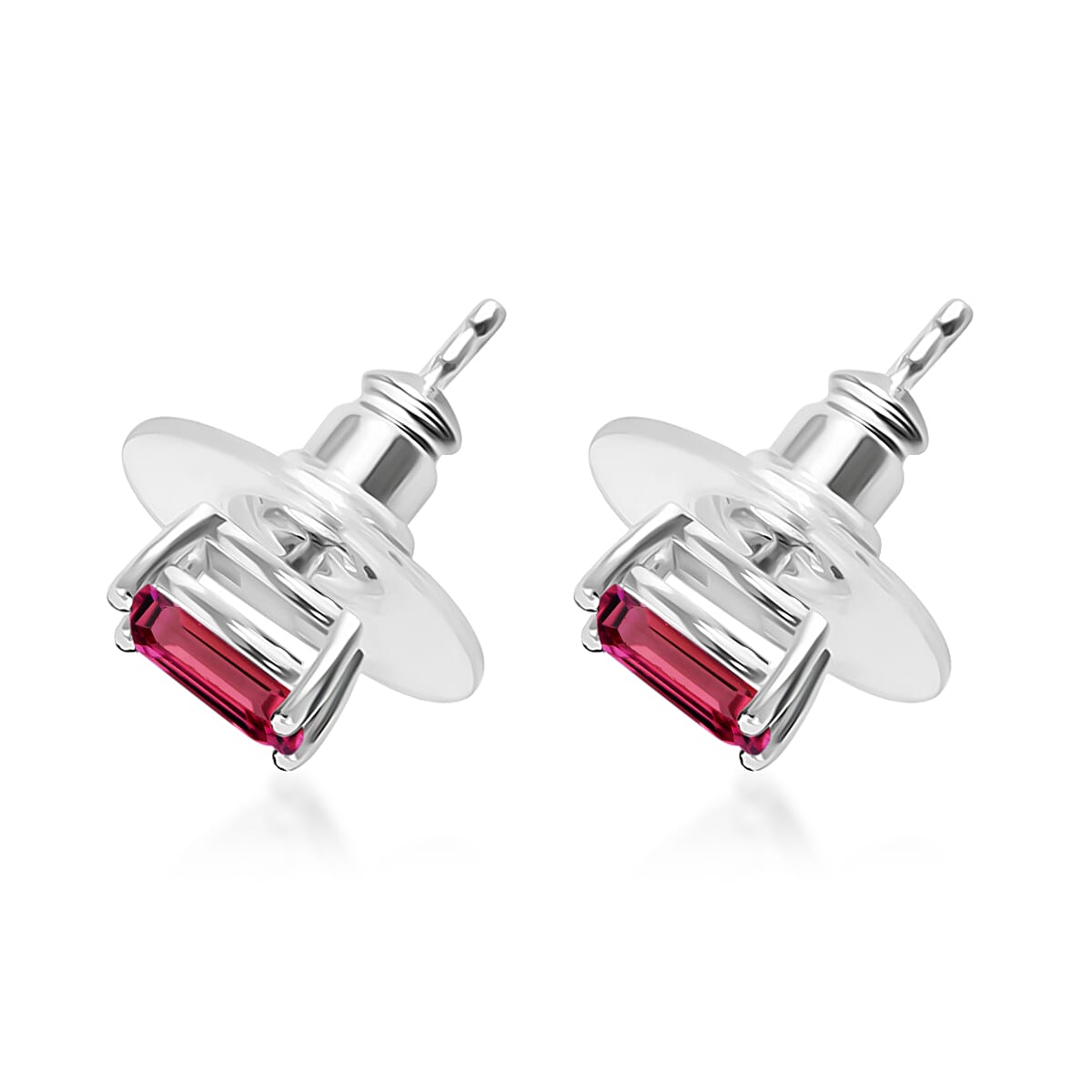 Rhapsody AAAA Ouro Fino Rubellite 1.25 ctw Solitaire Stud Earrings in 950 Platinum image number 2