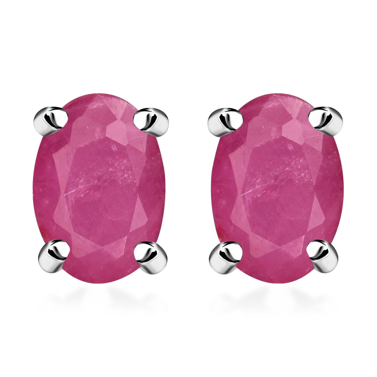 D'Joy Mozambique Ruby 1.16 ctw Solitaire Stud Earrings in Platinum Over Sterling Silver image number 0