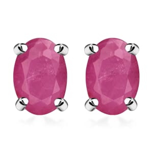 D'Joy Mozambique Ruby 1.16 ctw Solitaire Stud Earrings in Platinum Over Sterling Silver