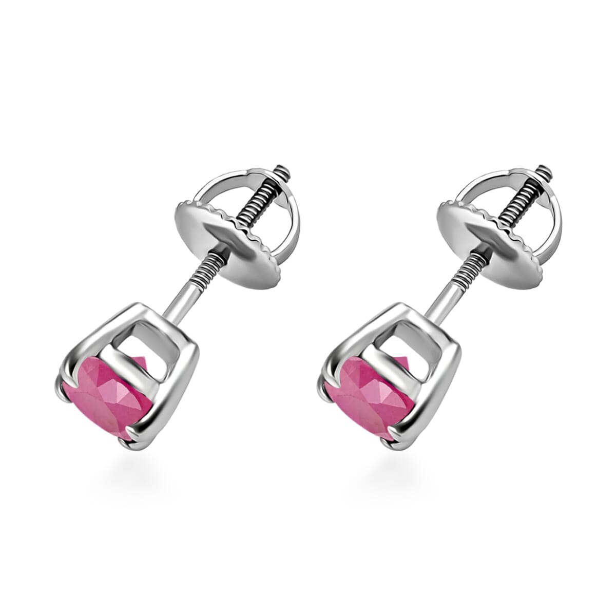 D'Joy Mozambique Ruby 1.16 ctw Solitaire Stud Earrings in Platinum Over Sterling Silver image number 2