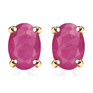 D'Joy Mozambique Ruby 1.16 ctw Solitaire Stud Earrings in Vermeil Yellow Gold Over Sterling Silver