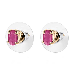 D'Joy Mozambique Ruby 1.16 ctw Solitaire Stud Earrings in Vermeil Yellow Gold Over Sterling Silver