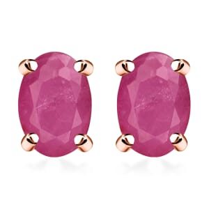 D'Joy Mozambique Ruby 1.16 ctw Solitaire Stud Earrings in Vermeil Rose Gold Over Sterling Silver