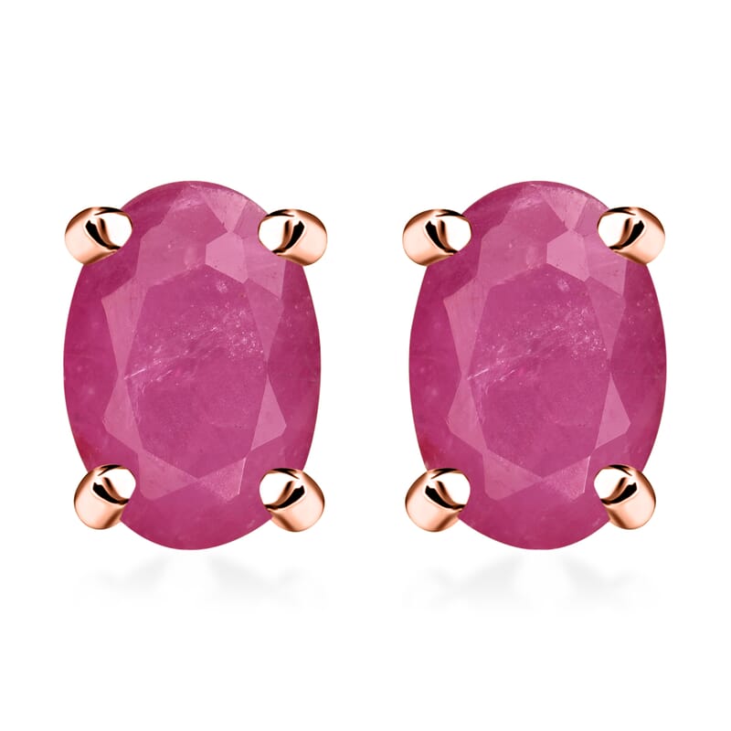 D'Joy Mozambique Ruby 1.16 ctw Solitaire Stud Earrings in Vermeil Rose Gold Over Sterling Silver