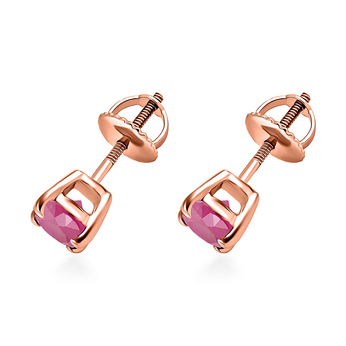 D'Joy Mozambique Ruby 1.16 ctw Solitaire Stud Earrings in Vermeil Rose Gold Over Sterling Silver