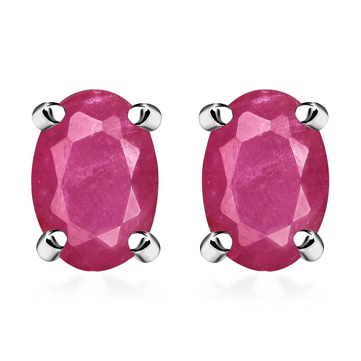 Luxoro Premium Mozambique Ruby 1.16 ctw Solitaire Stud Earrings in 14K White Gold image number 0