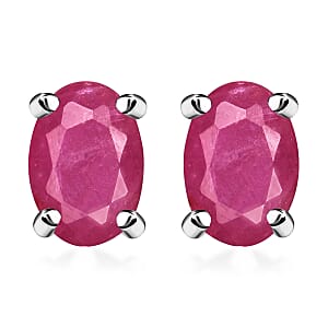 Luxoro Premium Mozambique Ruby 1.16 ctw Solitaire Stud Earrings in 14K White Gold