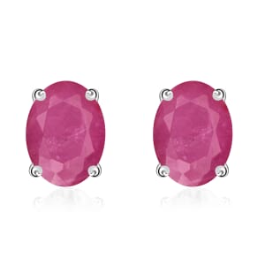 D'Joy Mozambique Ruby 2.20 ctw Solitaire Stud Earrings in Platinum Over Sterling Silver