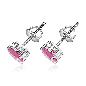 D'Joy Mozambique Ruby 2.20 ctw Solitaire Stud Earrings in Platinum Over Sterling Silver (Del. in 10-12 Days)