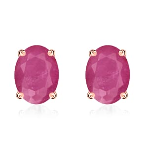 D'Joy Mozambique Ruby 2.20 ctw Solitaire Stud Earrings in Vermeil Rose Gold Over Sterling Silver