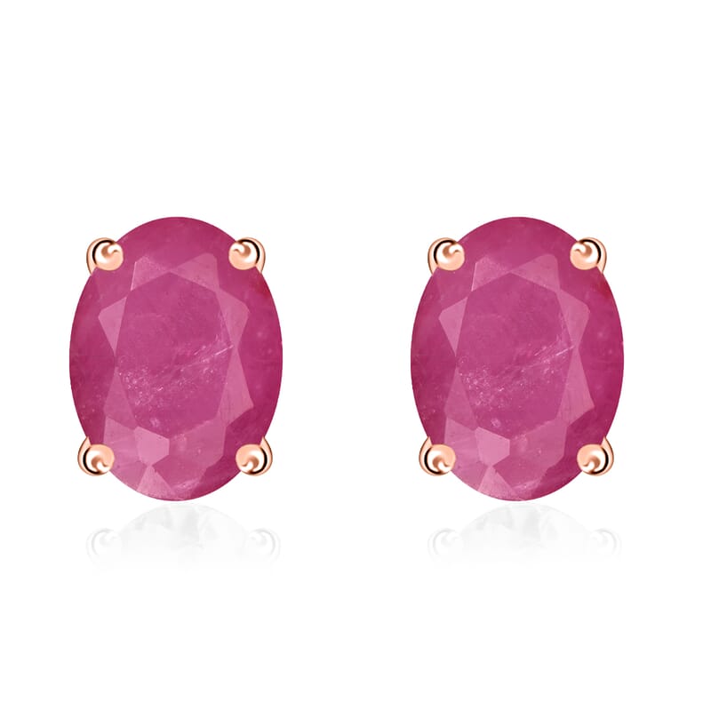 D'Joy Mozambique Ruby 2.20 ctw Solitaire Stud Earrings in Vermeil Rose Gold Over Sterling Silver