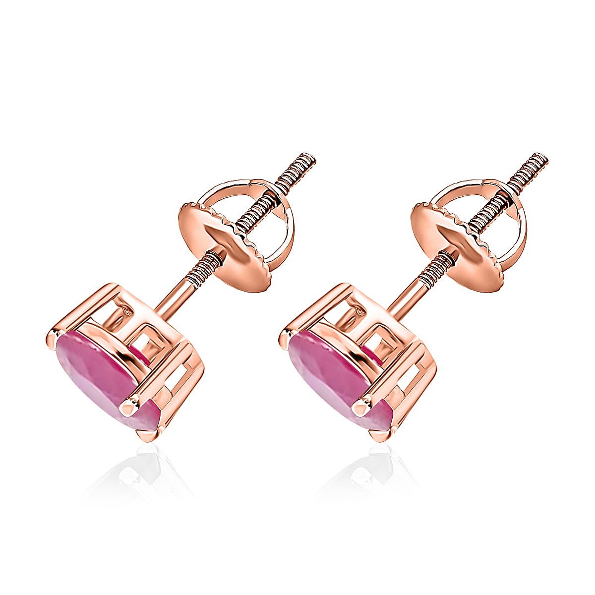 D'Joy Mozambique Ruby 2.20 ctw Solitaire Stud Earrings in Vermeil Rose Gold Over Sterling Silver