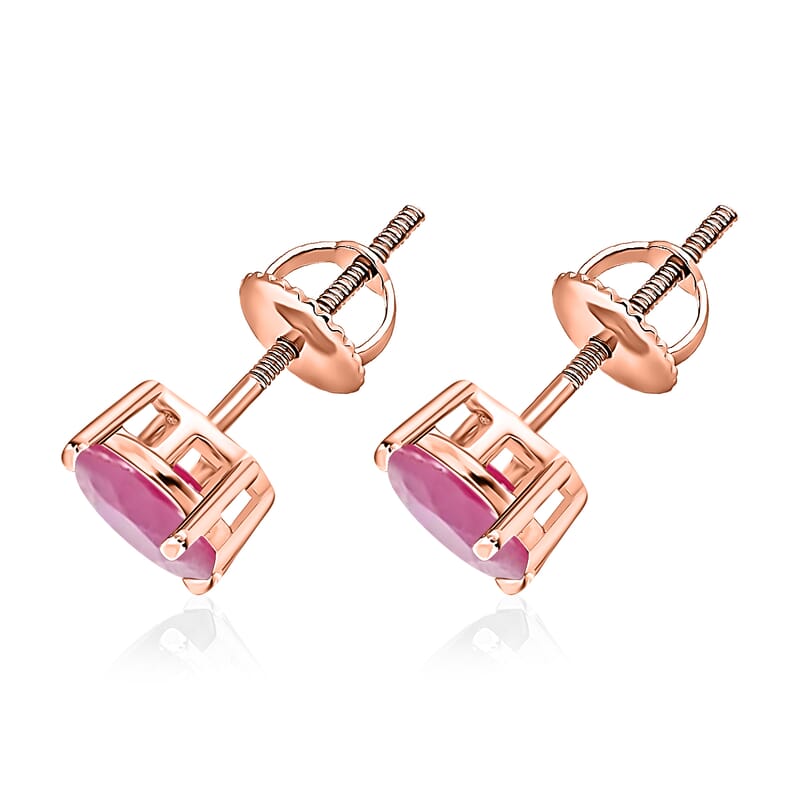 D'Joy Mozambique Ruby 2.20 ctw Solitaire Stud Earrings in Vermeil Rose Gold Over Sterling Silver
