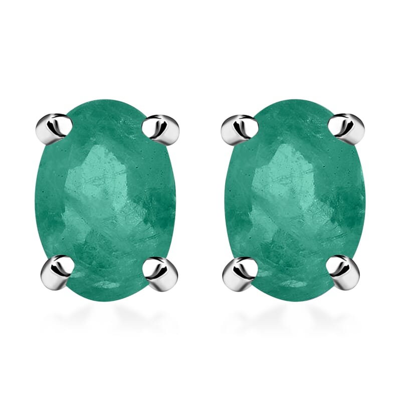 D'Joy Kagem Zambian Emerald 1.00 ctw Solitaire Stud Earrings in Platinum Over Sterling Silver