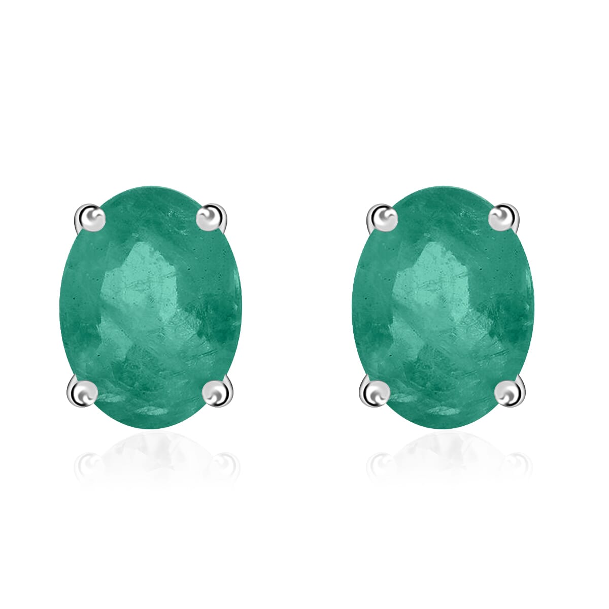 D'Joy Kagem Zambian Emerald 1.60 ctw Solitaire Stud Earrings in Platinum Over Sterling Silver image number 0