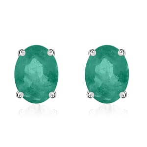 D'Joy Kagem Zambian Emerald 1.60 ctw Solitaire Stud Earrings in Platinum Over Sterling Silver