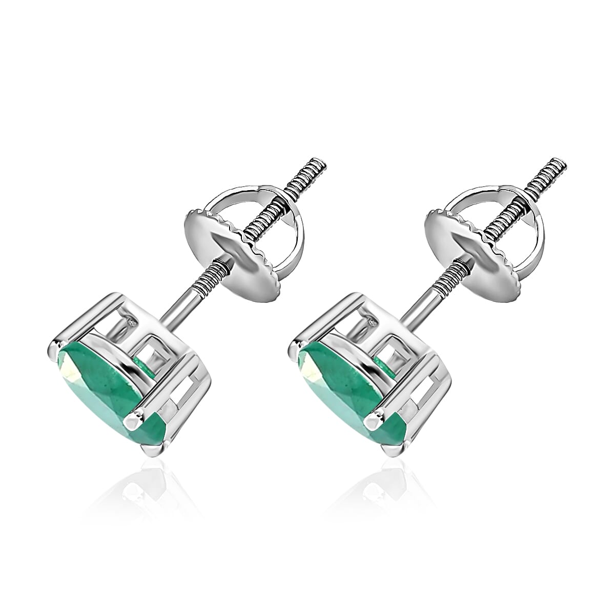 D'Joy Kagem Zambian Emerald 1.60 ctw Solitaire Stud Earrings in Platinum Over Sterling Silver image number 2